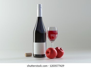 Wine Bottle Mock-Up on a white studio. 3d rendering. 