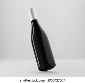 Wine Bottle Mockup, Red wine with white wrapper, 3d rendered isolated on light gray background