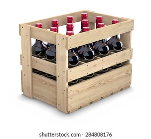 Wine Bottles In A Wooden Crate