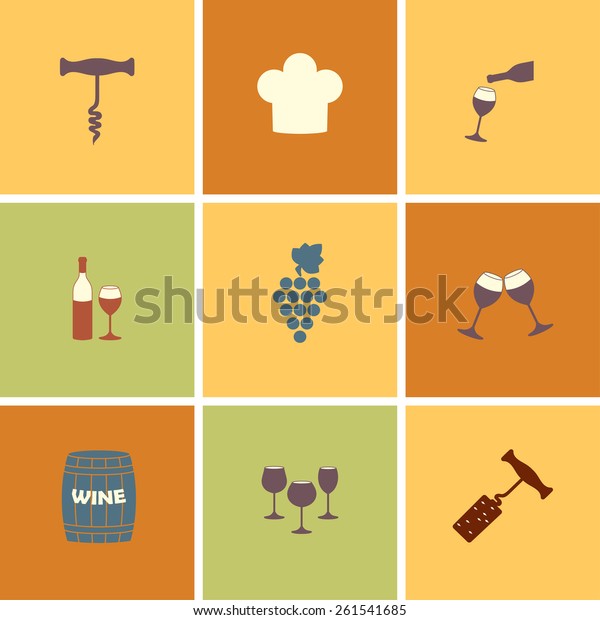 Wine Icons Set Bottle Opener Glass Stock Illustration 261541685