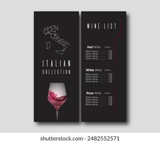 Wine list menu design template. Italian collection on the black background and red wine glass. Vector illustration. - Powered by Shutterstock