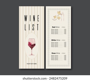 Wine list with a red glass of wine and price. Menu vintage on the light golden tones. - Powered by Shutterstock