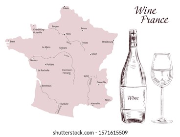 Wine Region France With Bottle