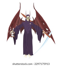 winged angel death and hourglass   scythe  picture flat style