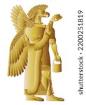 
Winged figure of the eagle-headed Assyrian God. A protective spirit known as Apkallu, who animated every aspect of the ancient Mesopotamians world and gave guidance to kings.
Neo-Assyrian, 860 BCE