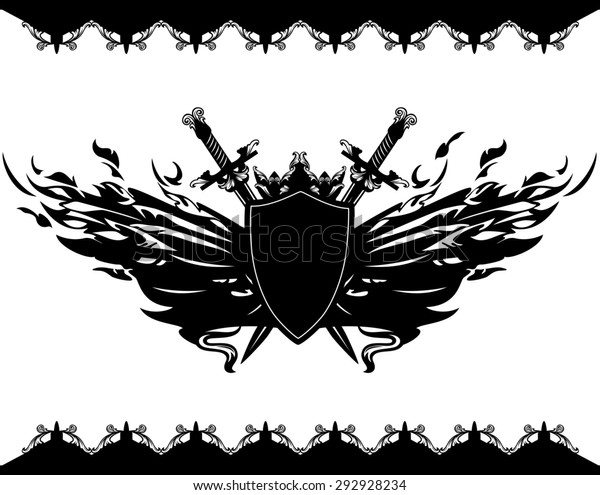 Winged Heraldic Shield Crown Swords Black Stock Illustration 292928234 ...