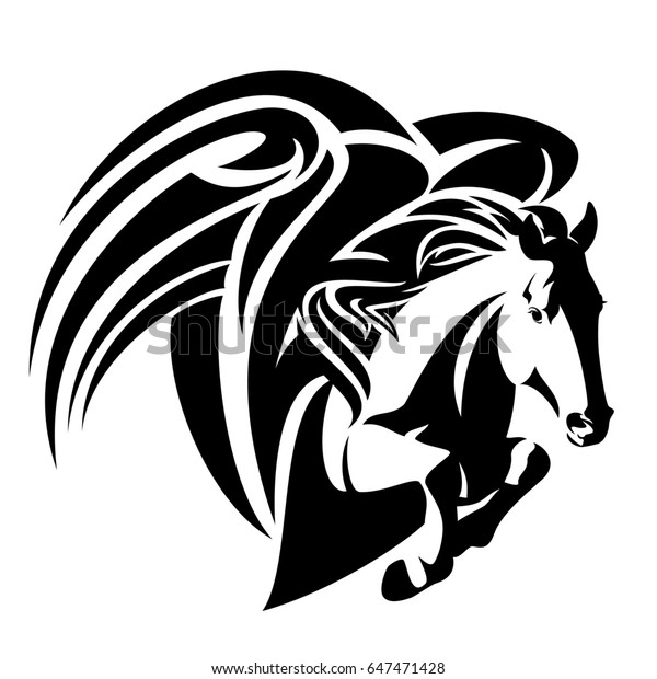 Winged Horse Design Pegasus Black White のイラスト素材