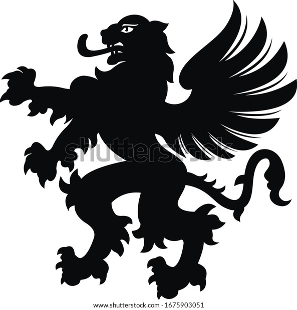 Winged Lion Tattoo Black White Silhouette Stock Illustration 1675903051 ...