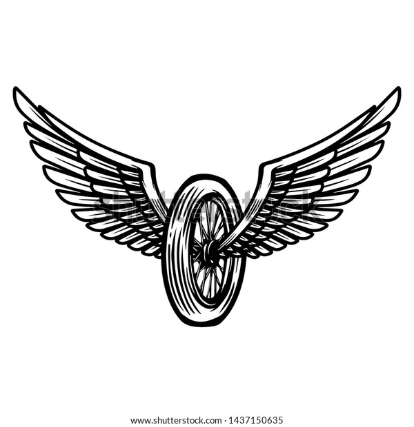 Winged motorcycle
wheel on light background. Design element for logo, label, sign,
poster, banner, t shirt.
