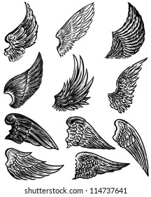 Heraldic Vintage Birds Angel Wings Set Stock Vector (Royalty Free ...
