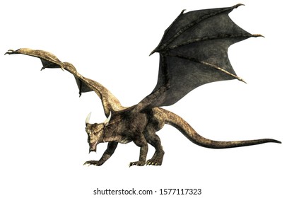 Its wings spread, a green dragon, a beast of myth and legend, glares at you menacingly. 3D Rendering
