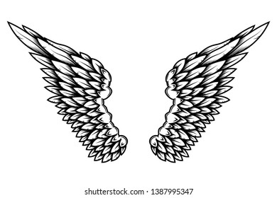 Wings Tattoo Style Isolated On White Stock Vector (Royalty Free ...