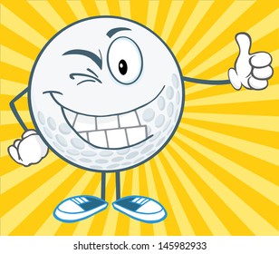 Winking Golf Ball Holding A Thumb Up. Vector Version Also Available In Gallery