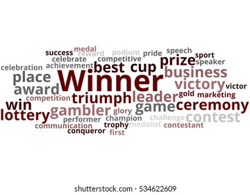 Winner, word cloud concept on white background.
