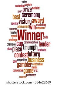 Winner, word cloud concept on white background.