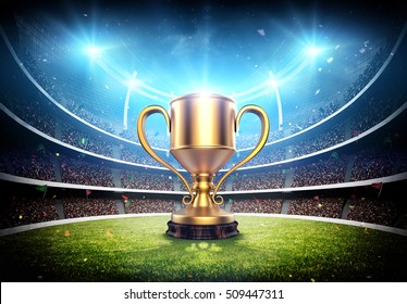 Winners Cup In Stadium 3d Rendering