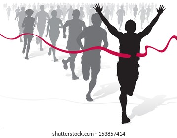 Winning Athlete ahead of a group of marathon runners.  - Powered by Shutterstock