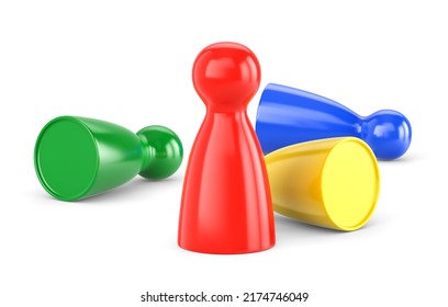 Winning, Victory, Glory And Success Concept. Colorful Board Game Pawns Isolated On White Background. 3D Illustration