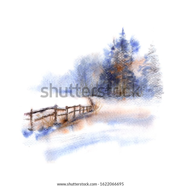 Winter Abstract Illustration Winter Landscape Drawing Stock Illustration