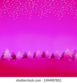 winter background forest snow tree pine illustration christmas holiday pink color