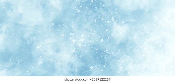 A winter background with snowflakes and randomized floating bokeh, blue snow background texture, beautiful blue watercolor background with glitter particles, light blue bokeh background for design.