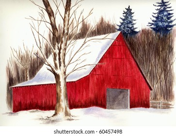 Winter Barn Scene