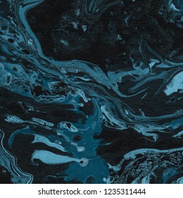  Winter blue marble ink paper textures on dark watercolor background. Chaotic abstract organic design. Bath bomb waves. - Shutterstock ID 1235311444