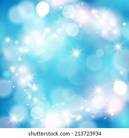 Winter Bokeh Background With Sparkle Stars. 