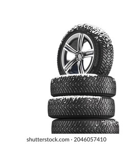 Winter Car Tires On The White Background. 3d Render