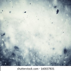 Winter, Christmas Background. Snow Storm, Frost, Glittering Lights. Vintage Texture.