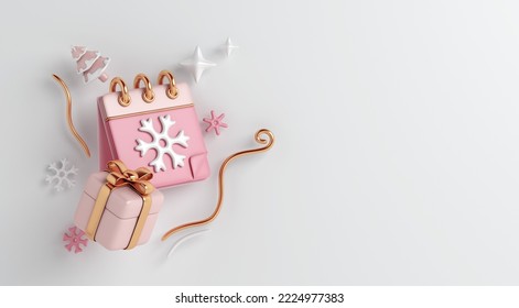 Winter decoration background with gift box, calendar, snowflakes, copy space text, 3D rendering illustration - Powered by Shutterstock