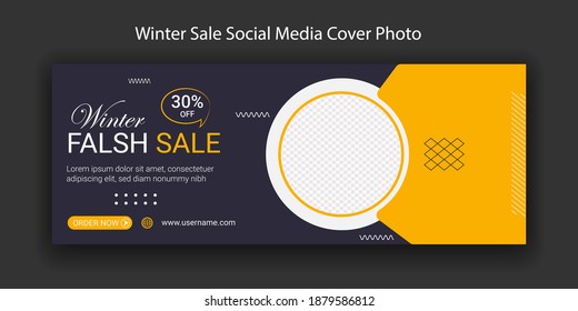 Winter Flash Sale Social Media Cover Photo Template Design. Seasonal Sale Discount Offer Web Banner. Creative Business Cover Photo For Website. Digital Marketing Timeline Web Page 