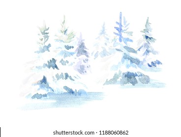 Winter Forest. Christmas Fir Tree With Snow. Watercolor Hand Drawn Illustration, Isolated On White Background