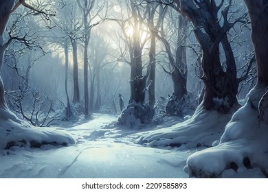 winter forest on christmas eve, digital illustration - Powered by Shutterstock