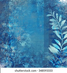 Winter Frost Snow Floral Scrap Background In Mixed Media - Ghostly Mystic Flowers, Leaves, Letters And Spray Paint 