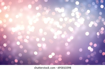 Winter Glitter Holiday Purple Blue Pink Background. Frosty Bokeh Luxurious Natural Texture. Glare Blurred Empty Background. Festive Glitter Texture.