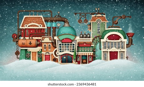 Winter illustration for a greeting card or poster with Holiday Factory. Computer graphics,Illustrat3 - Powered by Shutterstock