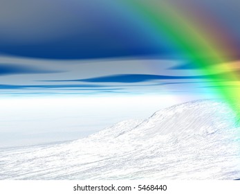 Winter landscape with rainbow