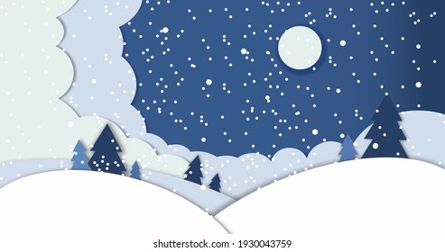 Winter Landscape With Snow, WINTER IN STYLE PAPER CUTOUT EFFECT	