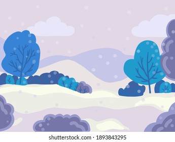 Winter landscape with the trees and hills