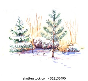 Winter Landscape, Watercolor