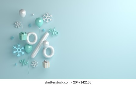 Winter sale background with balloon, snowflakes, gift box, copy space text, 3D rendering illustration - Powered by Shutterstock