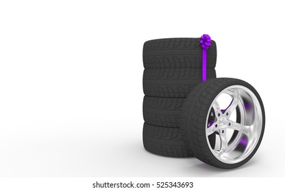 Winter set of tires. 3D rendering.