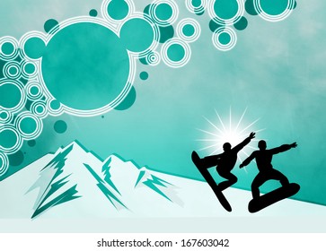 Winter Sport, Snowboard Jump Poster Or Flyer Background With Space