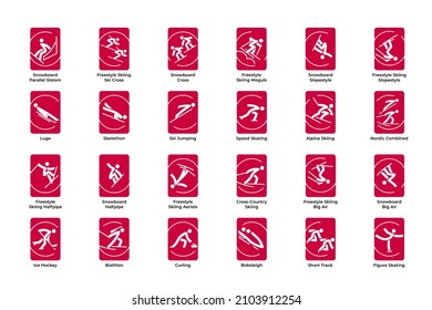 Winter Sports Icons Set, Pictograms For Web, Print And Other Projects. Illustration. All Olympic Species Of Events.