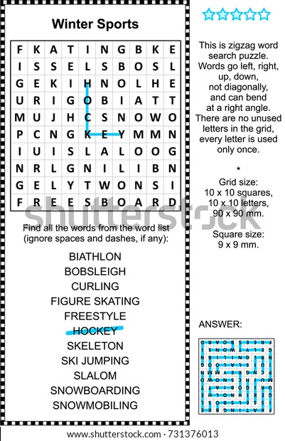 winter sports themed zigzag word search stock illustration