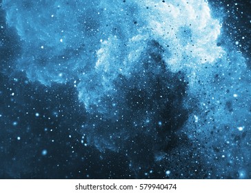 Winter Storm. Abstract Blue Sparkles On Dark Background. Fractal Art. 3D Rendering.