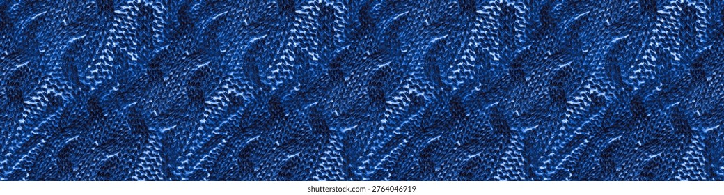 Winter Sweater Patterns. Indigo Sweater Knit Seamless. Turquoise Knitted Background Texture. Knit Yarn Pattern. Blue Knitting Pattern Seamless. Dark Snowflake Fair Isle.