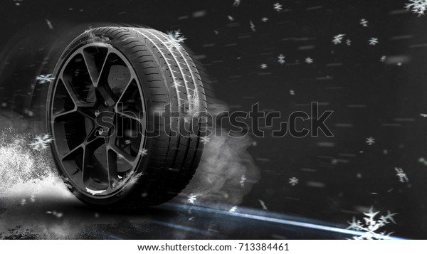 冬のタイヤ グランジ 雪のオーバーレイ付き 3dイラスト のイラスト素材