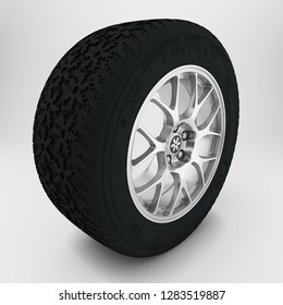 Winter Tires Advertisement, Snowflake Tread, Tire Swap,  Unconventional Product, Woods Scene, 3d Rendering